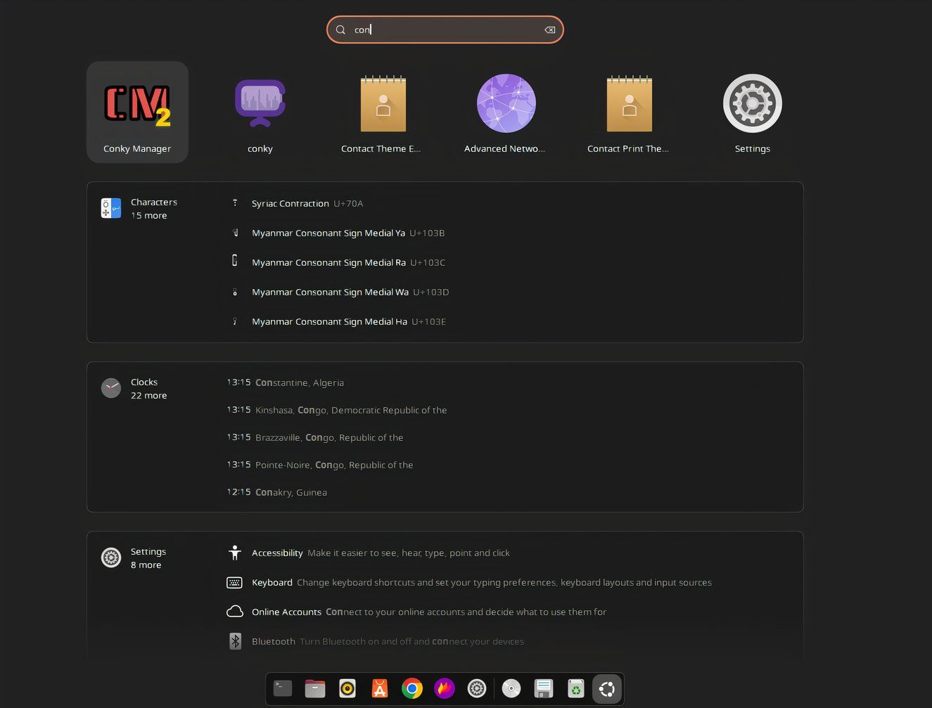 Veryfying Conky Manager2 installation by searching for it from the App Grid