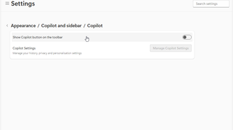 Disabling Copilot features on Micosoft Edge.