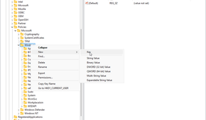 Creating a new key in Registry Editor.