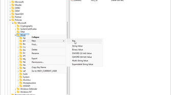 Creating a new key in Registry Editor.