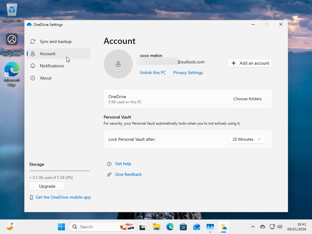 Unlinking OneDrive from this PC.