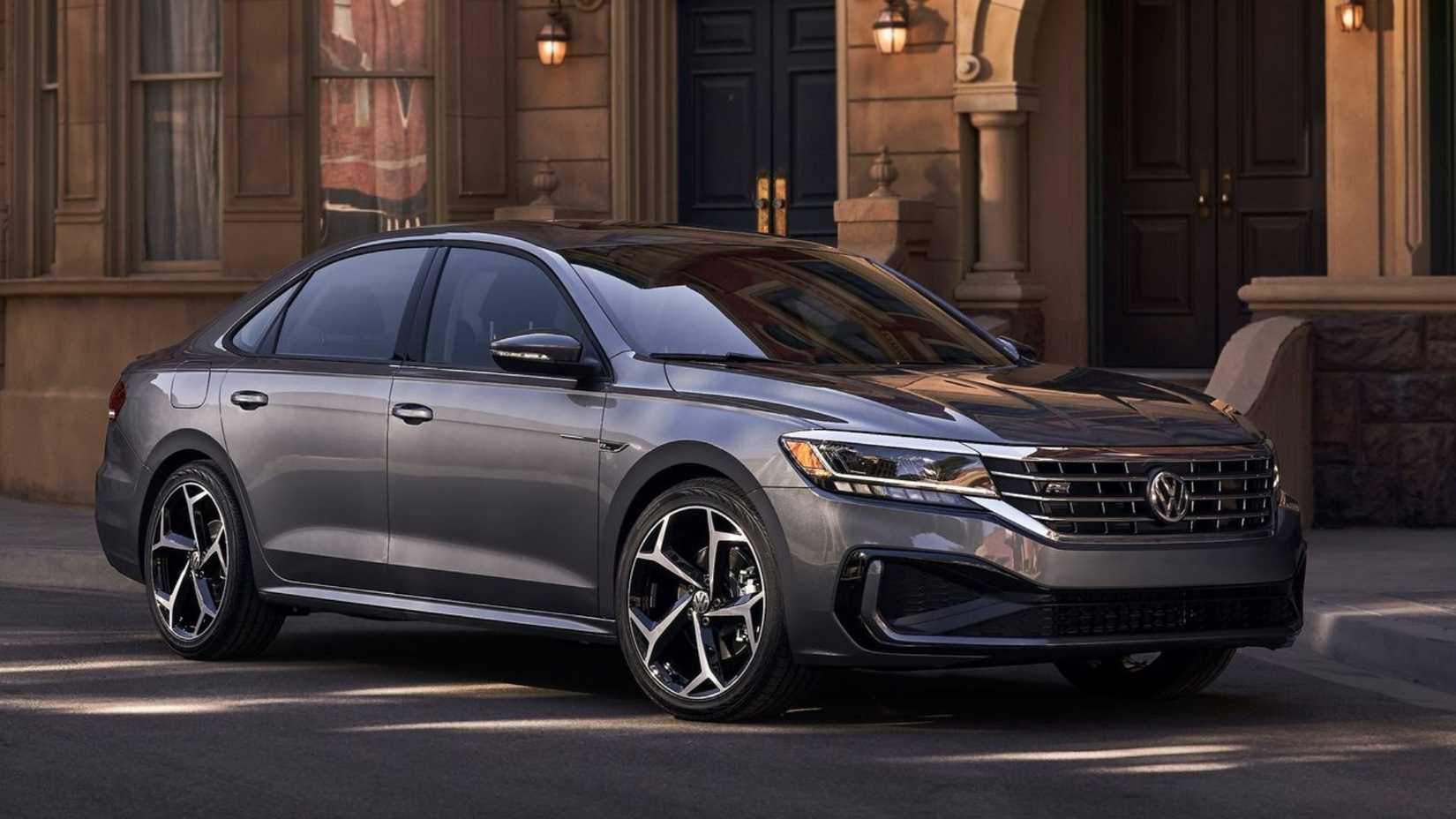 Static front 3/4 shot of a gray 2020 Volkswagen Passat.