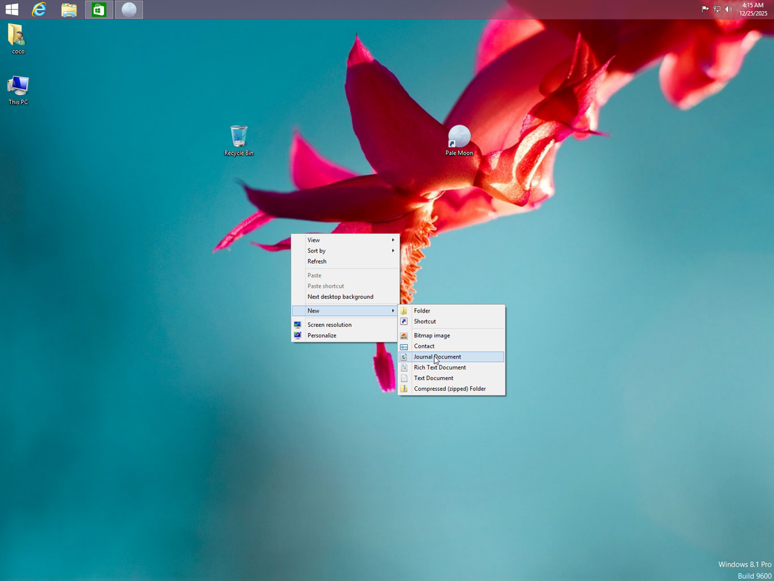 A screenshot of the Windows 8 context menu.