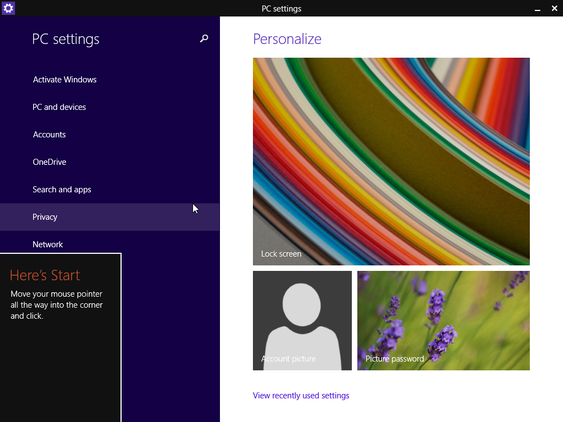 A screenshot of Windows 8 PC settings