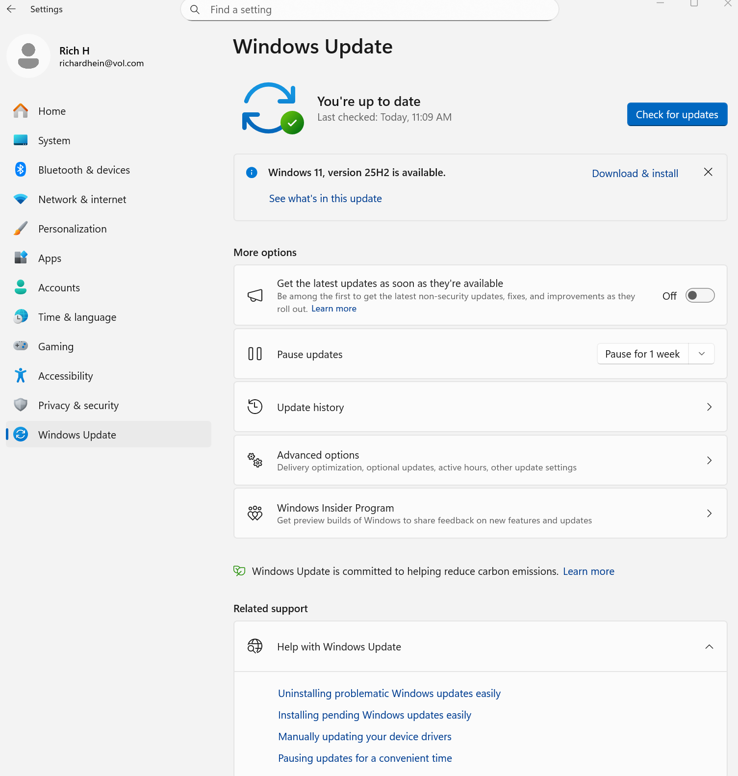 A screenshot of Windows 11 Settings open to the Windows Update history tab.
