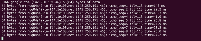 Tempos de retorno para comando ping usando WSL do google.com.