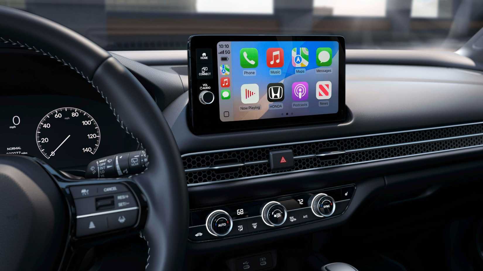 Close da tela de infoentretenimento de um Honda HR-V 2026.