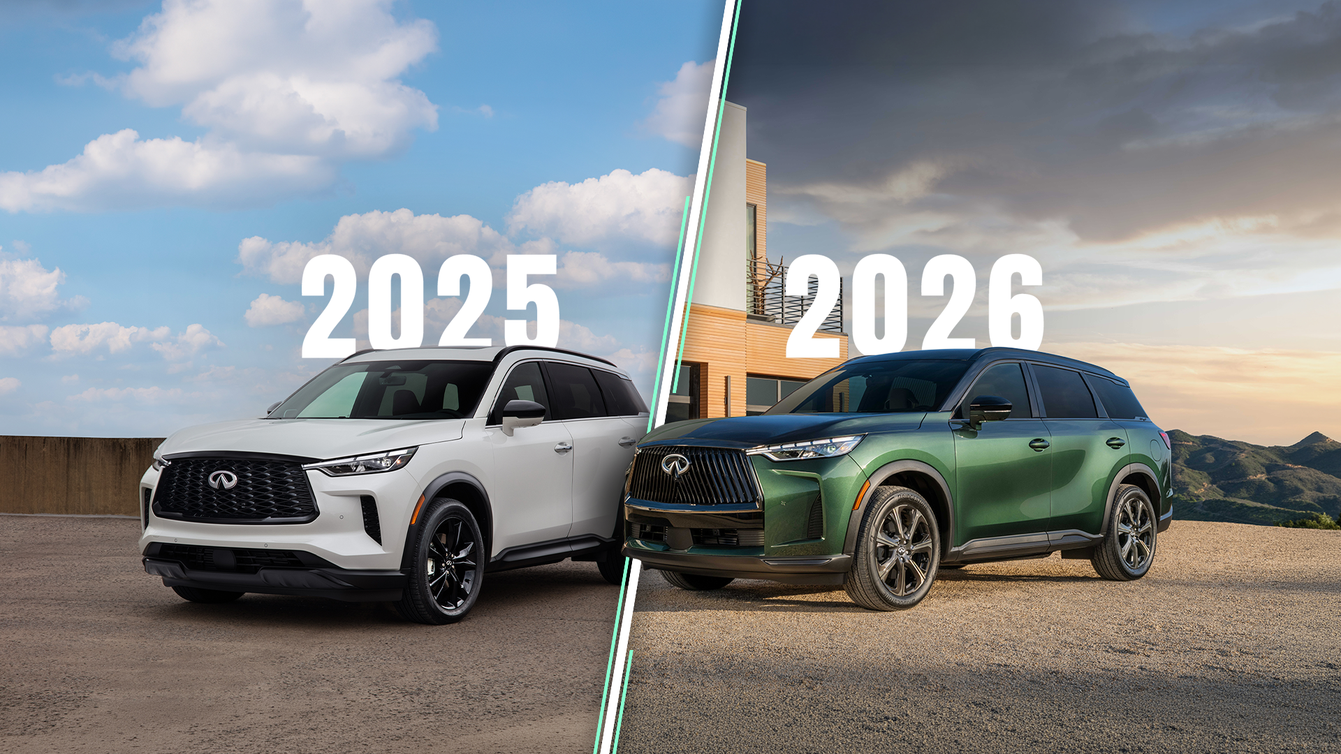 2025 Infiniti QX60 and 2026 Infiniti QX80 side by side.
