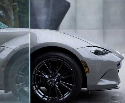 Upclose of the passenger side wheel of a 2026 Mazda MX-5 Miata.