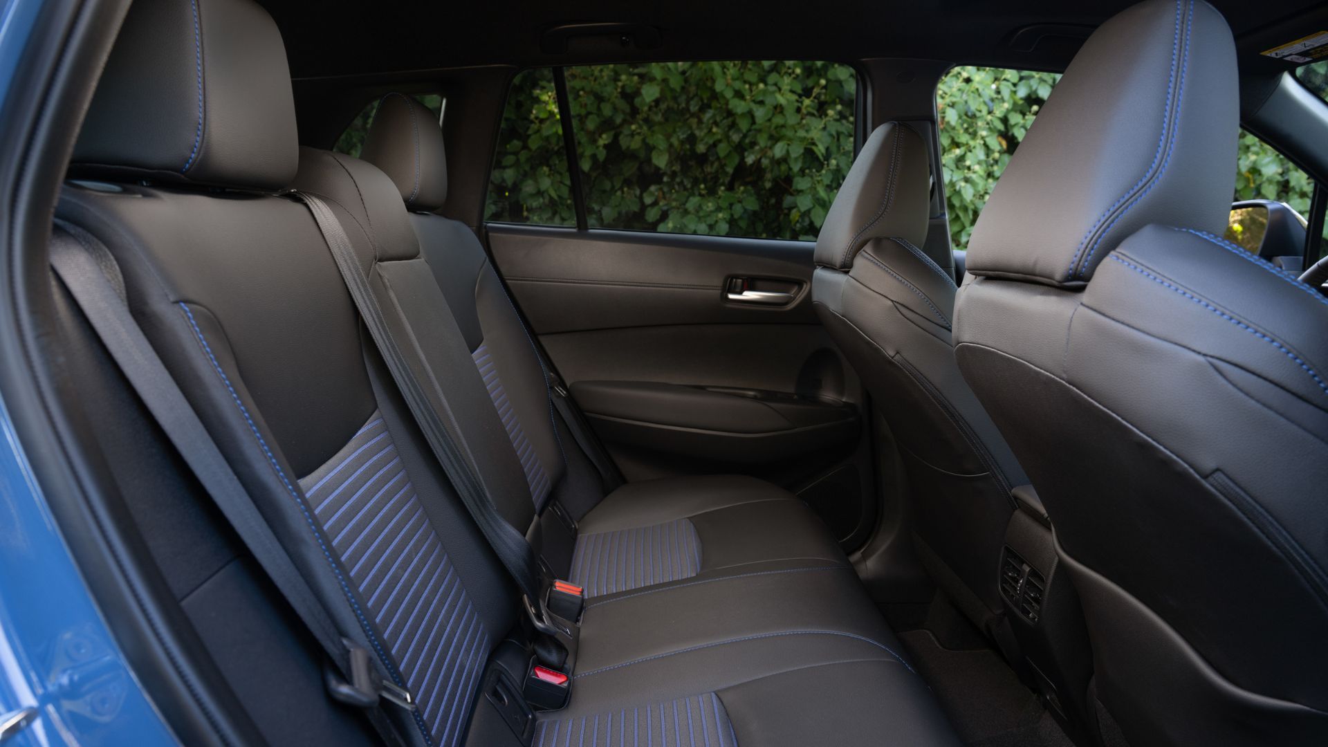 Shot of the rear seats in a 2026 Toyota Corolla Cross Hybrid XSE AWD.