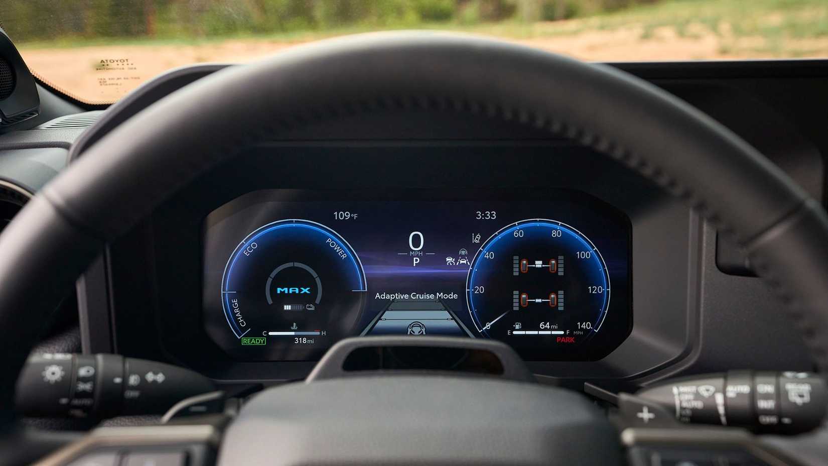 Close-up shot of the digital instrument cluster in a 2026 Toyota Land Cruiser.