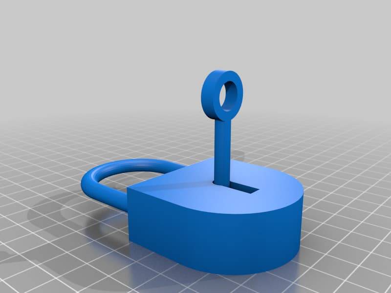A 3d model of a Padlock with a key in it.