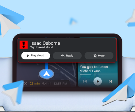 A car dashboard display showing a large Android Auto notification.