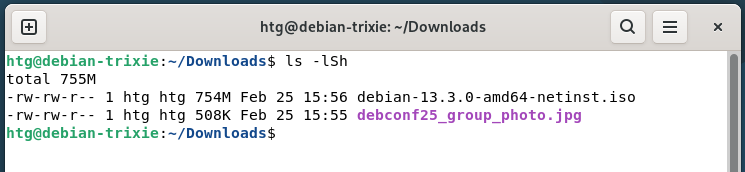 A Linux terminal showing the ls -lSh command listing files by size.