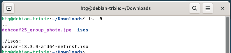 A Linux terminal showing the ls -R command revealing the contents of subfolders recursively.