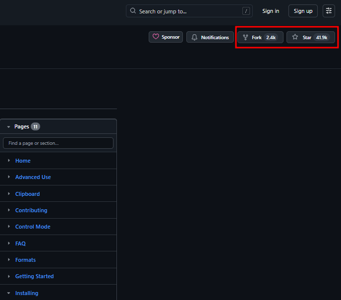 A screenshot showing the tmux's popularity metrics on GitHub