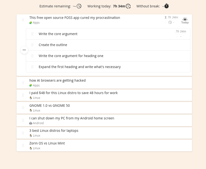 A task with subtasks in Super Productivity.