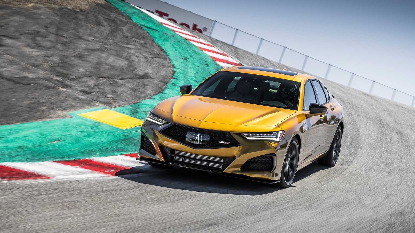 Front 3/4 action shot of a 2021 Acura TLX Type S