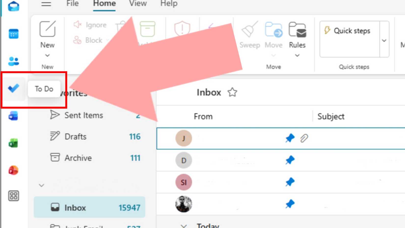 Arrow pointing to Microsoft To Do