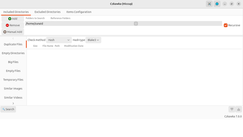 An instance of running Czkawka on Linux.