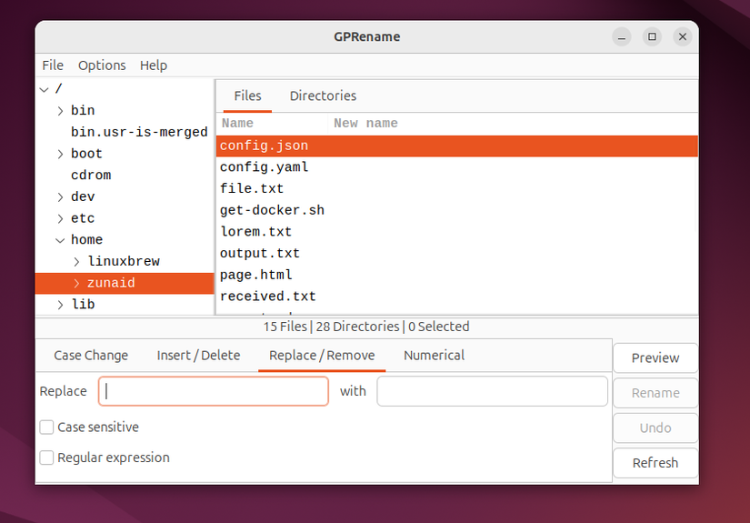 An instance of running GPRename on Linux.