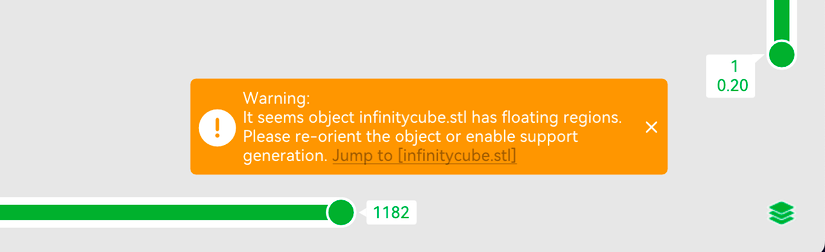 Bambu Studio slicer warning about supports being necessary for a print.