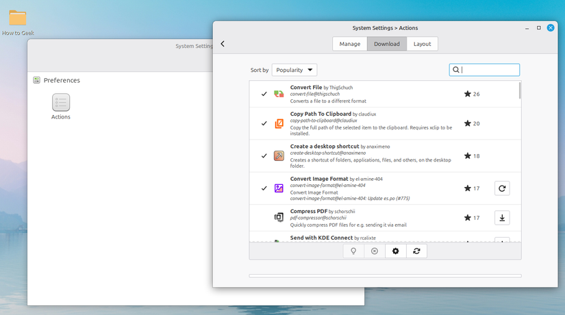 Cinnamon Spices Actions settings.