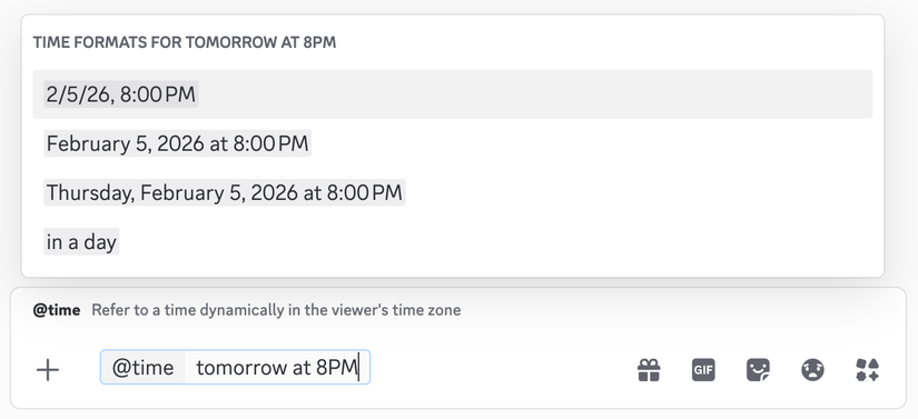 Typing a time in Discord