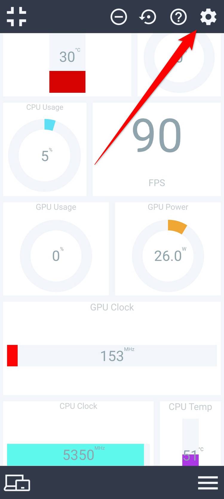 El icono de la rueda dentada en Pitikapp.