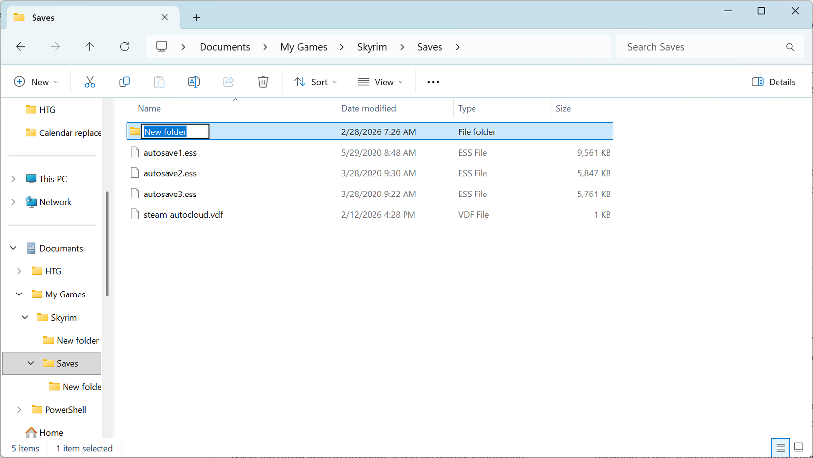 Creating a new folder by pressing Ctrl+Shift+N. 