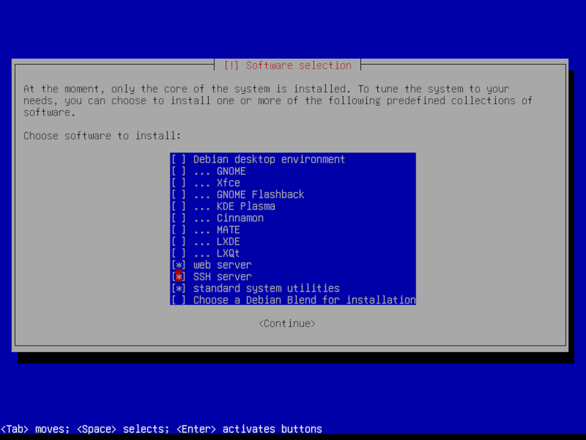 Debian software installation menu for servers.