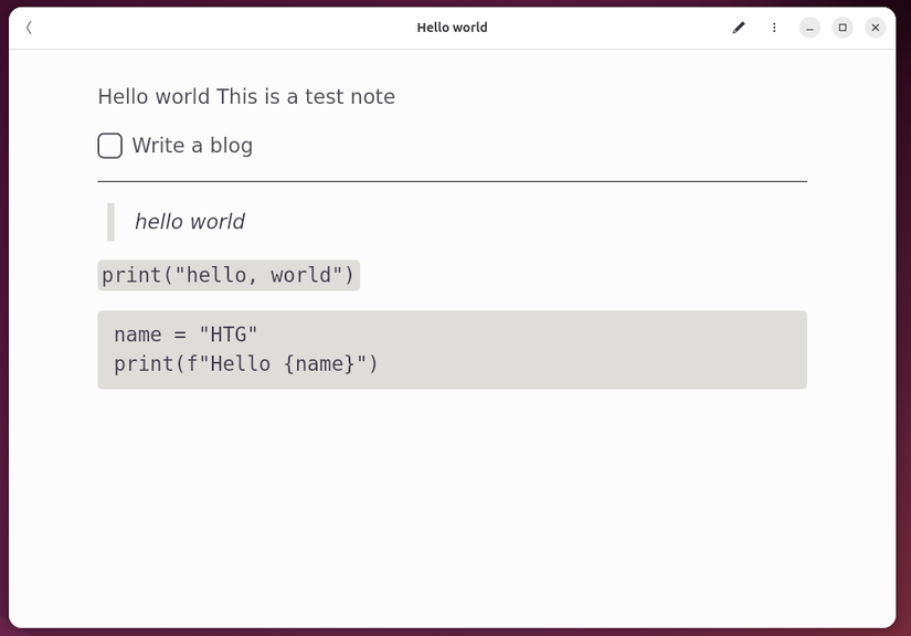 Different markdown features such as checkbox, code block in Iotas.