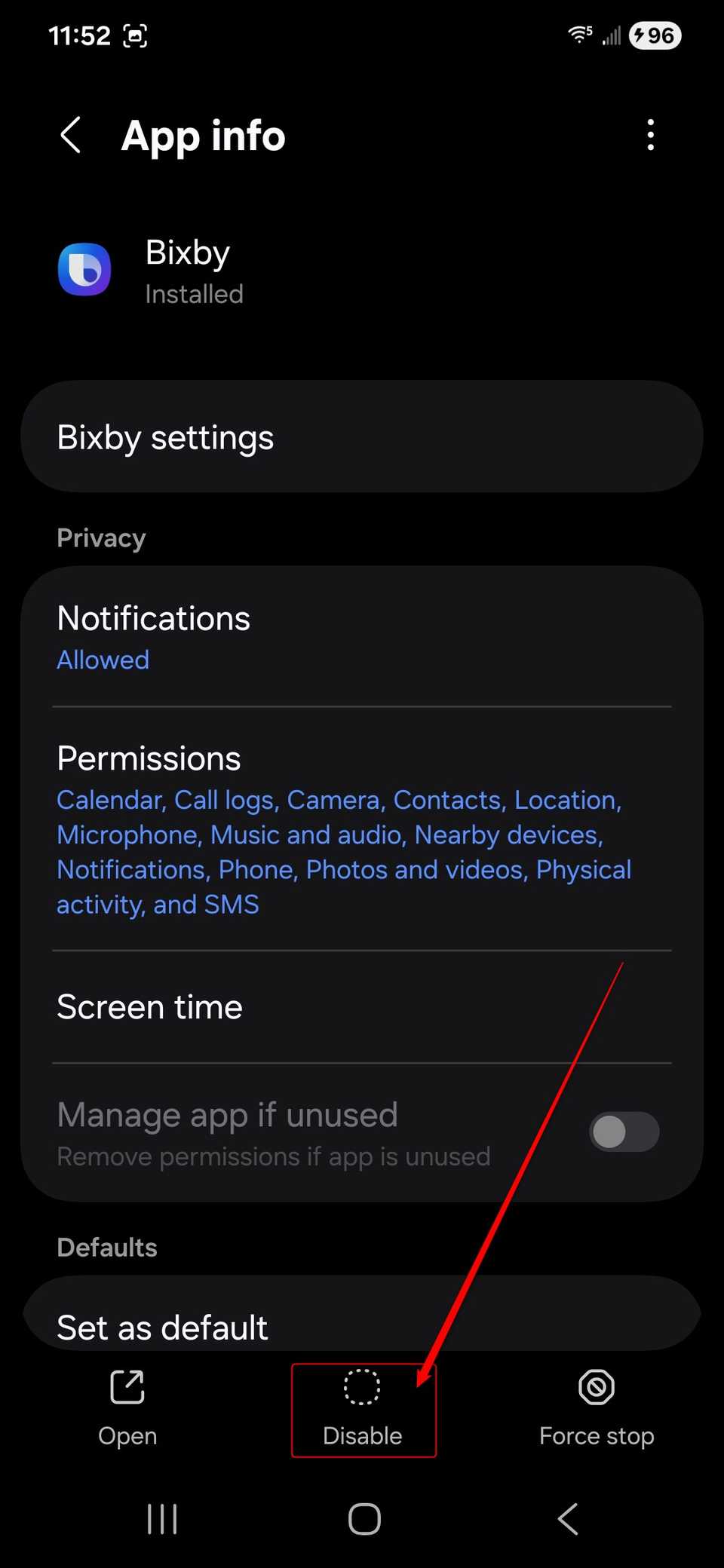 Disable app on Samsung Galaxy