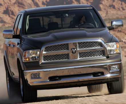 Head-on action shot of a 2009 Dodge Ram 1500