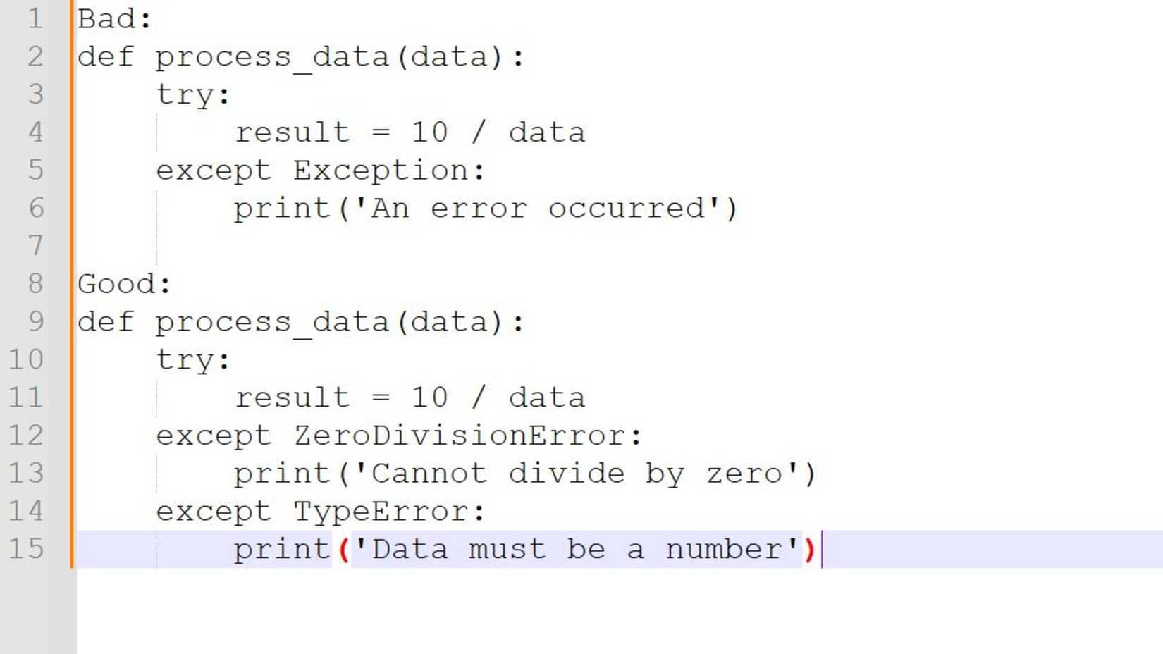 Example of a good and bad way to do Catching BaseException or Exception