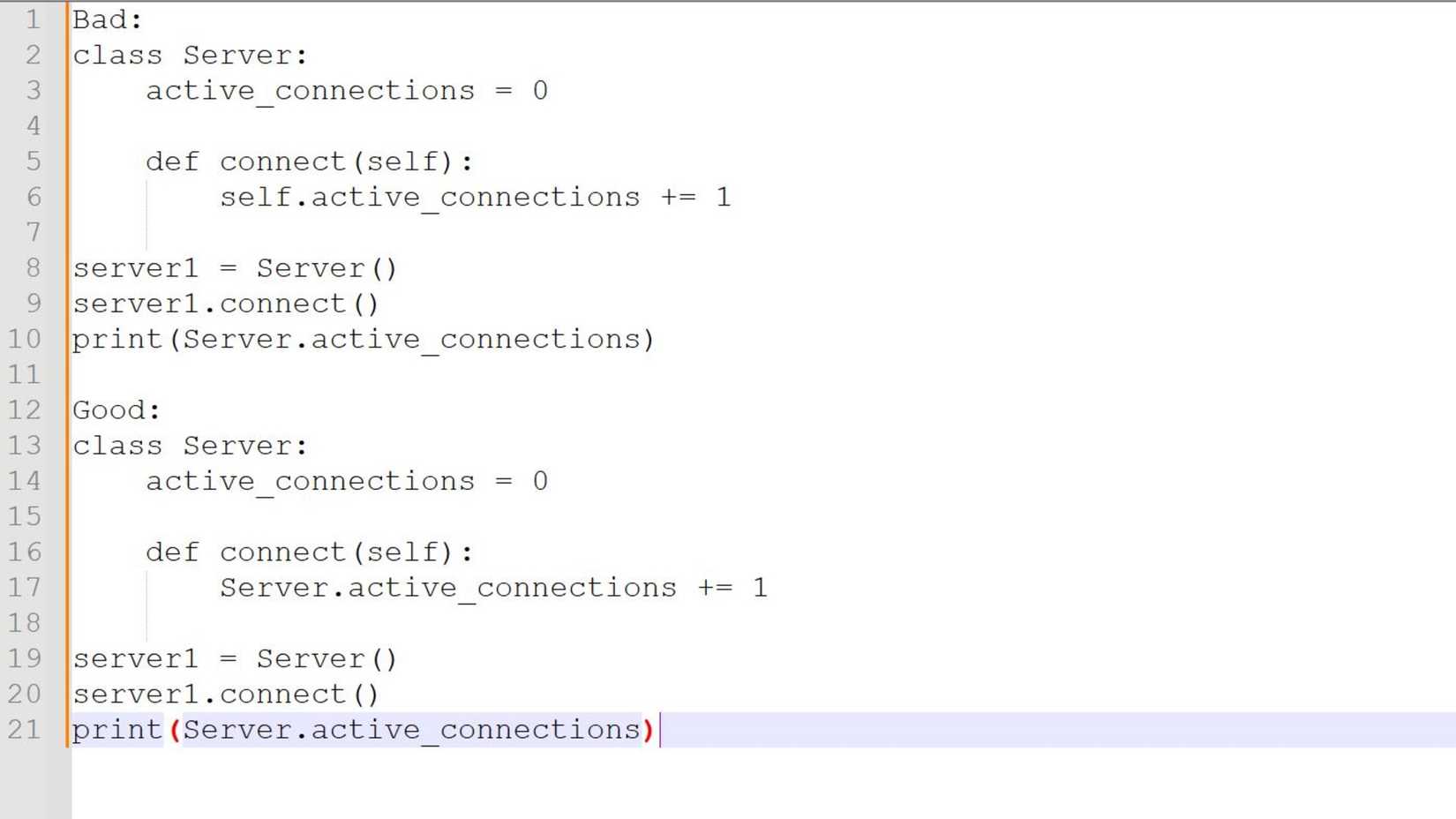 Example of a good and bad way to do Class Variable Shadowing