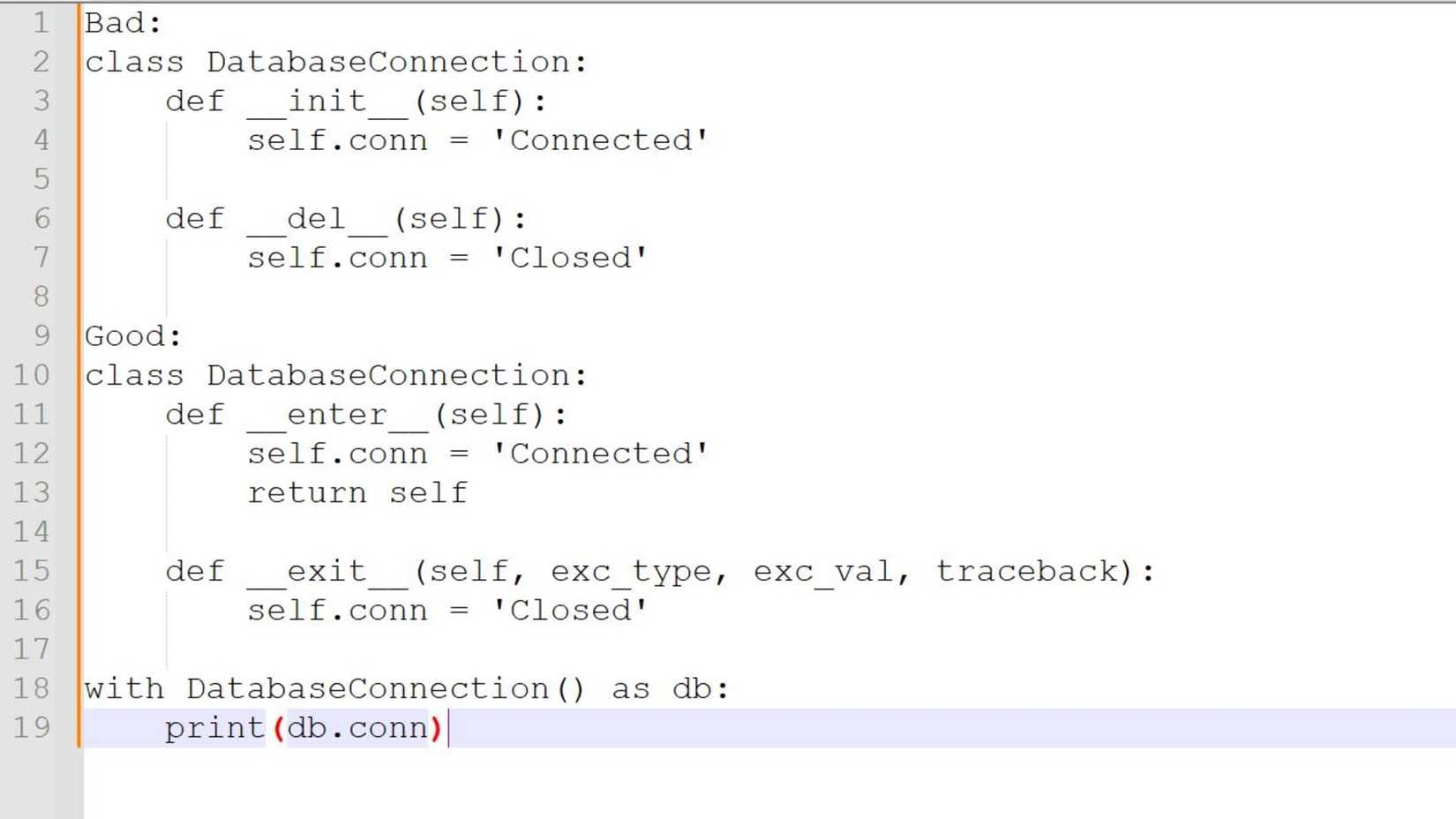 Example of a good and bad way to do Misusing __del__ for Resource Management