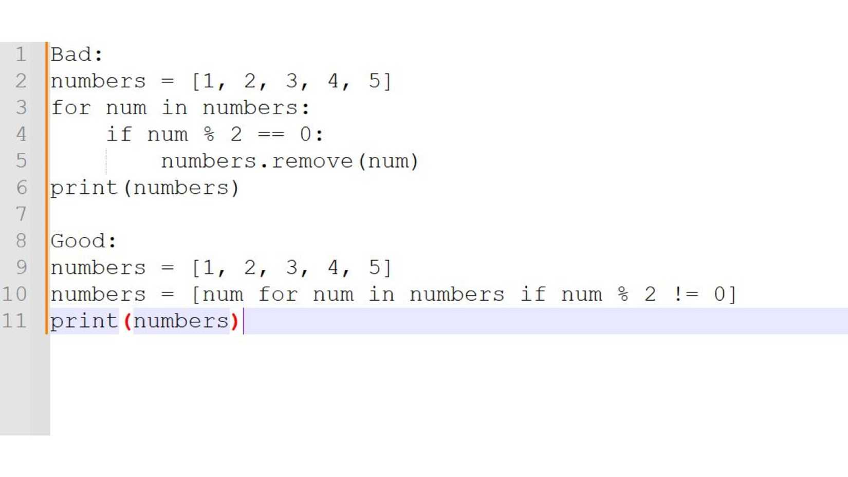 Example of a good and bad way to do Modifying a Collection While Iterating