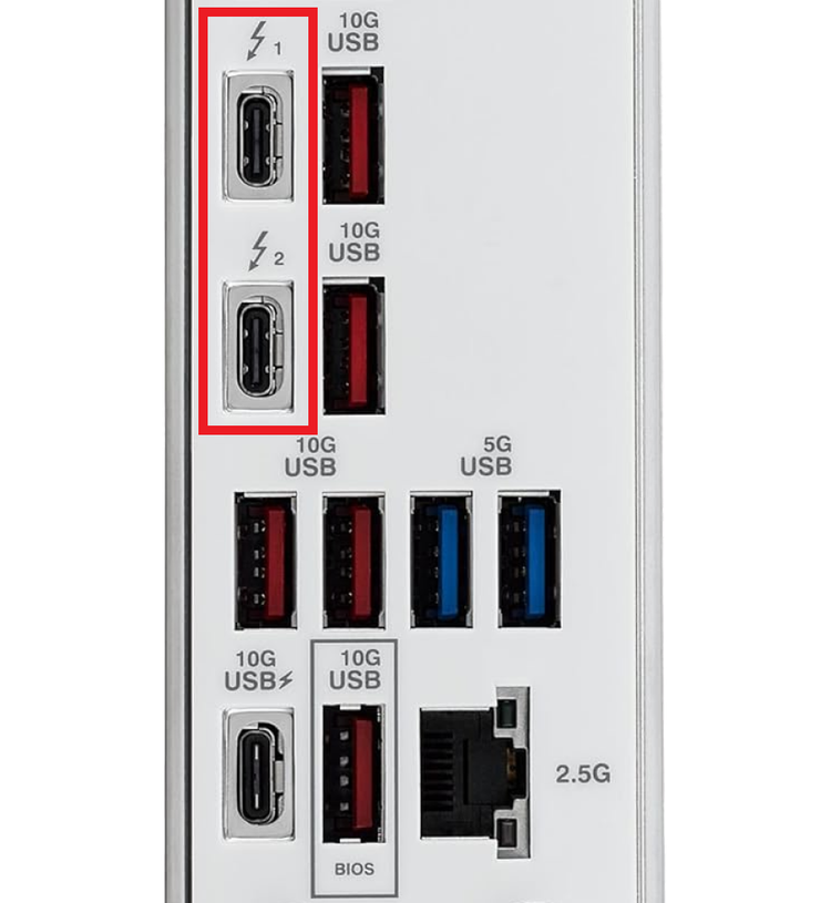 Rear I/O panel on an ASUS motherboard. 