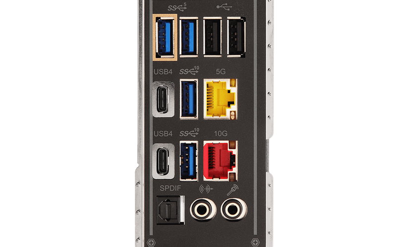 Rear I/O panel on an ASRock motherboard. 