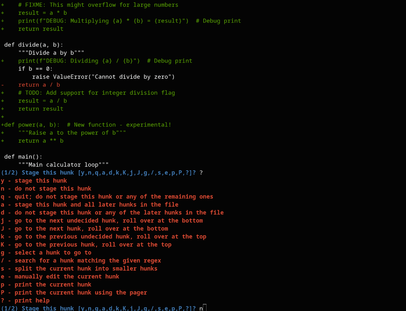 git add -p usage
