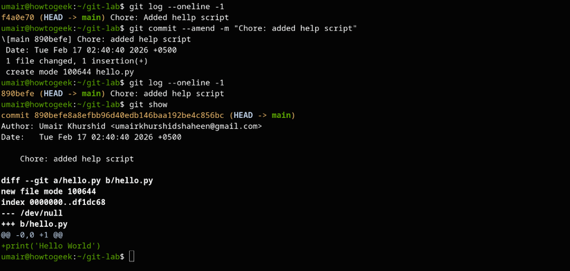 utilisation de la commande git amend 