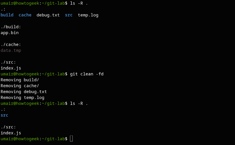 Utilisation de la commande git clean fd