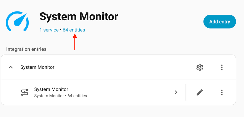 Home Assistant System Monitor integration entities button.