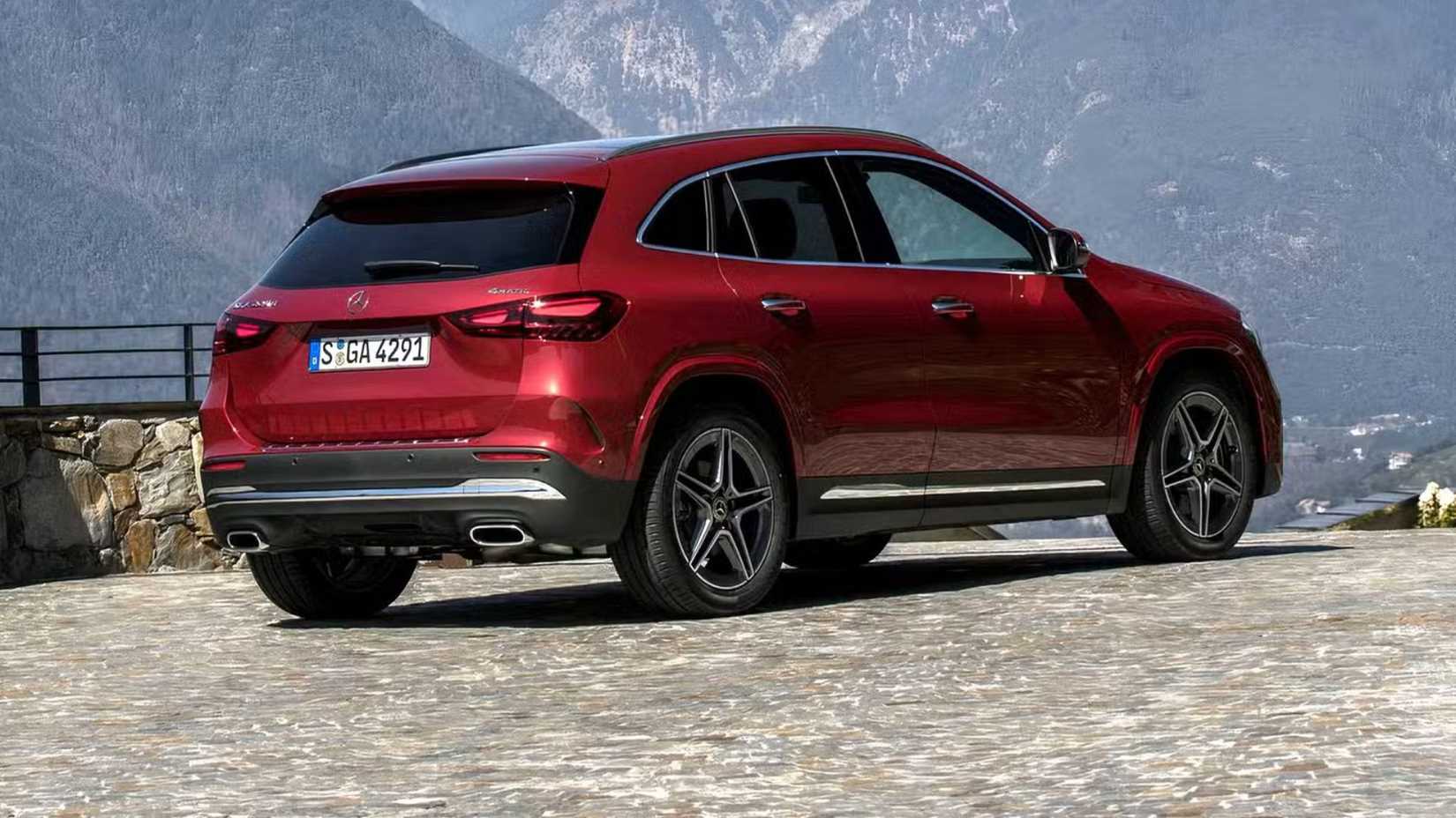 Rear 3/4 shot of 2025 Mercedes-Benz GLA 250 4MATIC in red