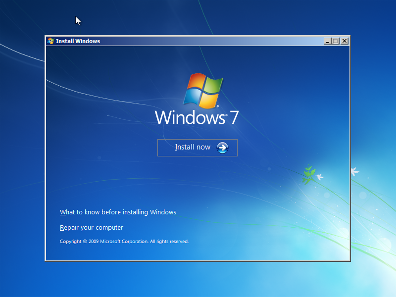 Кнопка установки Windows 7