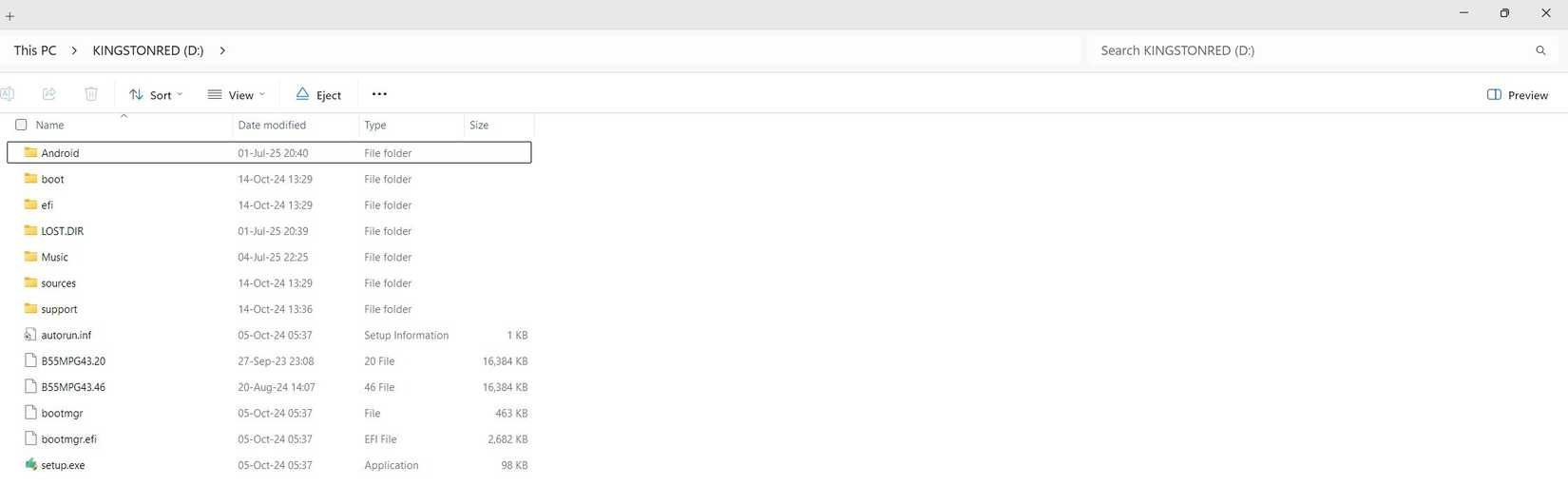 A screenshot of a flash drive with a Windows installer, BIOS and music.