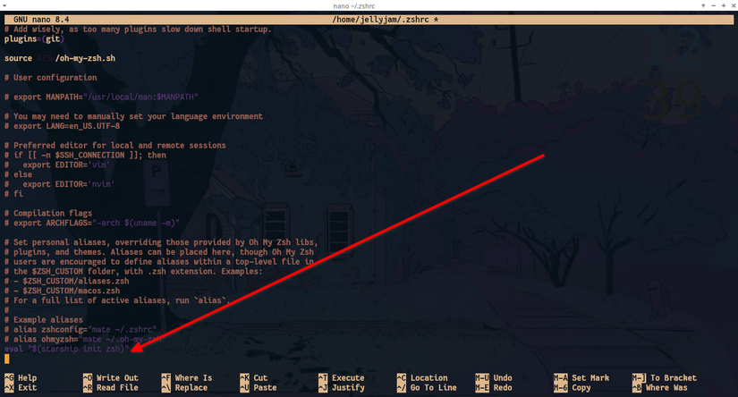Добавление Starship к настройкам Zsh.