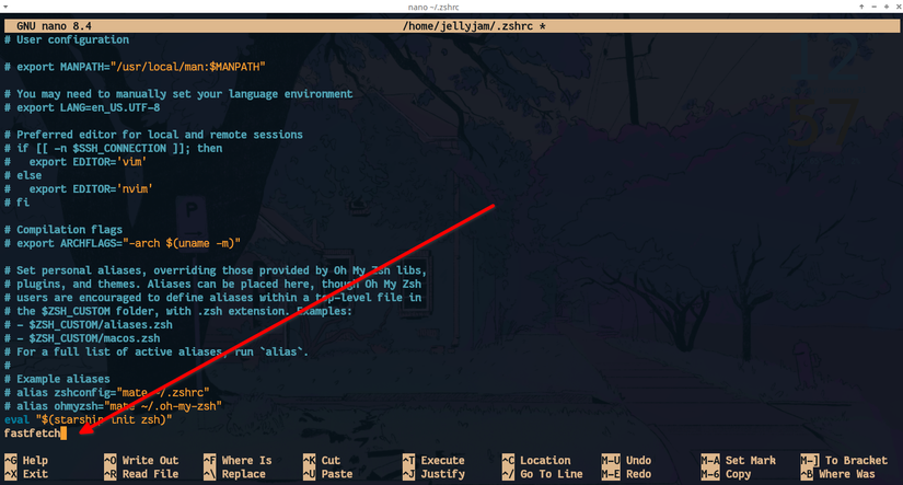 Добавляем Fastfetch в конфиг shell.