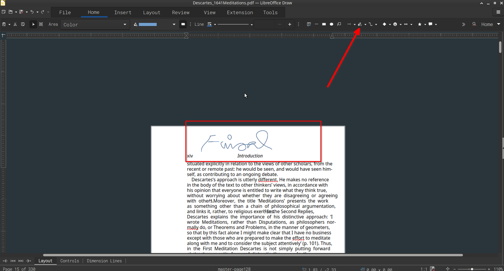 Drawing a signature with LibreOffice Draw.